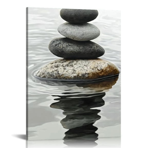 Acheng Black and White Zen Wall Art Stones in Water Pictures Print on Canvas for Bathroom Yoga Meditation Spa Room Living Room Bedroom Wall Decorations Framed 12x16 in