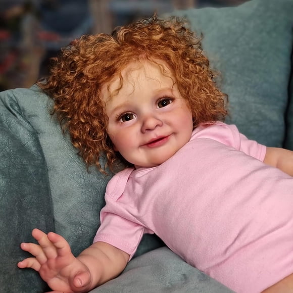 Muñeca Reborn Ardol 26 Realistic Baby con pelo rizado y mono rosa