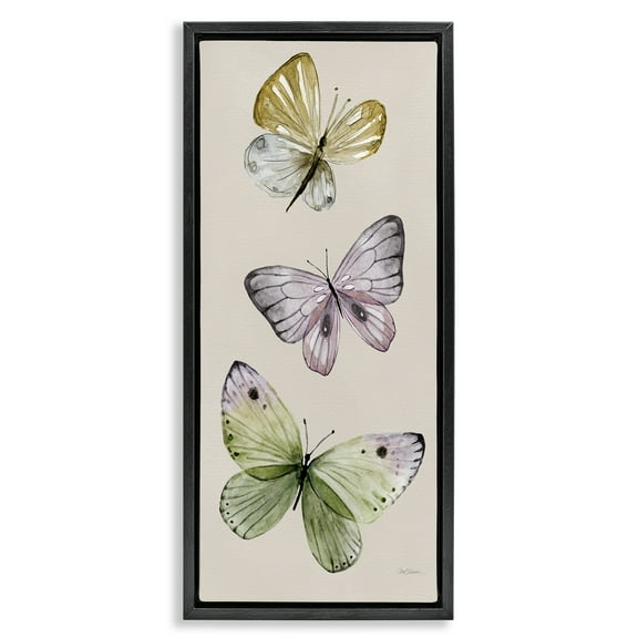 Stupell Industries Three Timeless Butterflies Animals & Insects Painting Black Floater Framed Canvas Art Print Wall Art, 11 x 25