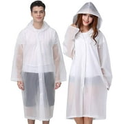 BN-LINK EVA Rain Ponchos for Adults Reusable, 2 Pack Raincoats Emergency for Women Men with Hood and Drawstring, White