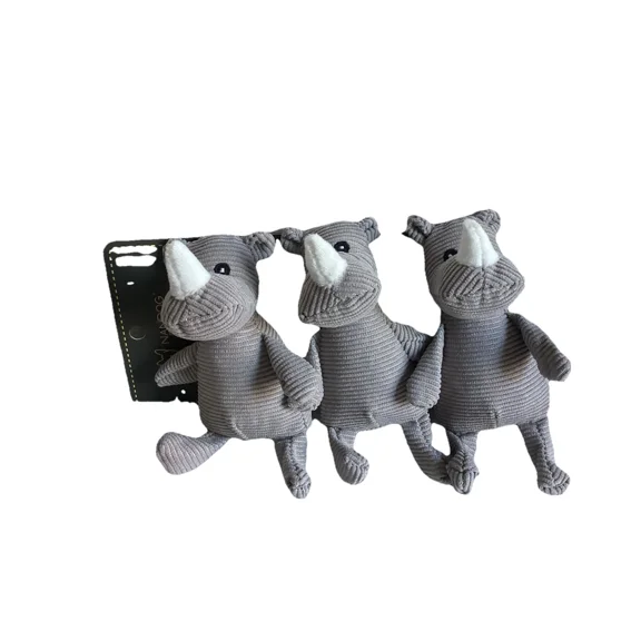 NANDOG PET GEAR 3-Pack Interactive Squeaky Crinkle Plush Mini Rhinos Dog Toy
