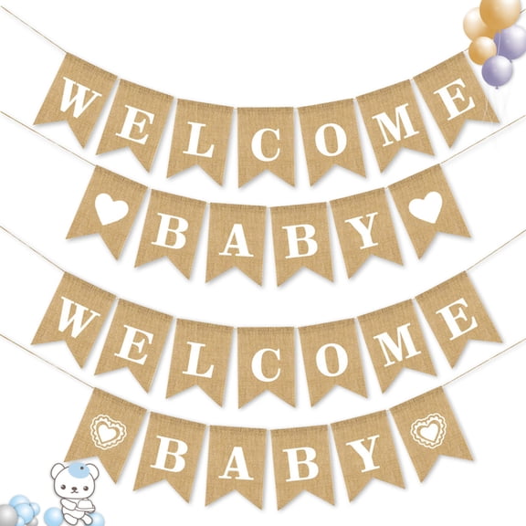 OFFIGAM Welcome Baby Sign Banner Burlap Kids Attention 1Pack