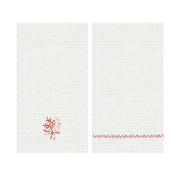 Coral Waffle Weave Kitchen Towel Set of 2