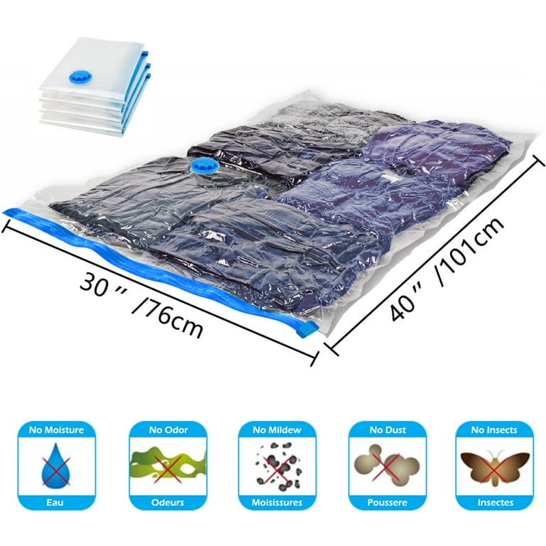 Hibag 6 Pack Vacuum Storage Bags for Clothes, Clothes Vacuum Bags Save 80% Space, Work with Vacuum Cleaner, Travel Hand Pump Included