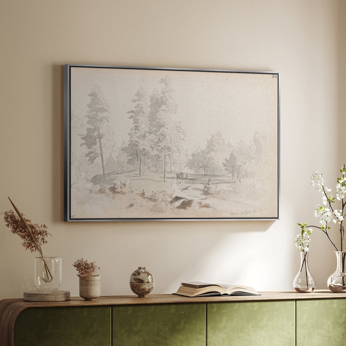 Vintage Sketch-XXXV By Wexford Home Framed in Silver Wood Gallery Wrapped Canvas 25 in. x 37 in.