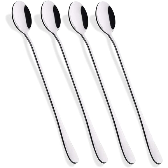 Zhuge 9-Inch Long Handle Iced Tea Spoon, Coffee Spoon, Ice Cream Spoon, Stainless Steel Cocktail Stirring Spoons, Set of 4,Silver