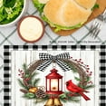 thumbnail image 5 of JOOCAR Christmas Cardinal Lantern Wreath Design Linen Table Mats Set of 4 for Home Kitchen Table Decor 12x18 inch, 5 of 5