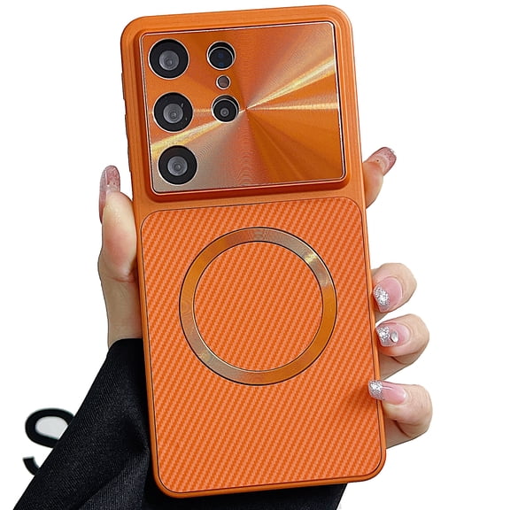 Dteck for Samsung Galaxy S26 Ultra Case, Compatible with MagSafe, Carbon Fiber Texture Slim Shockproof Camera Protection,Orange