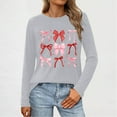 thumbnail image 3 of Women's Casual Bow Shirts Long Sleeve Cute Graphic Tees Tops Crew Neck Trendy Going Out Tshirt Pullover, L Gray, 3 of 5