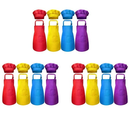 

24-Piece Children s Apron and Chef Hat Set Adjustable with 2-Pocket Kitchen Apron Apron