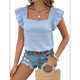thumbnail image 2 of Top de Mujer con Cuello Cuadrado y Volantes de Corta Azul XL, 2 of 10