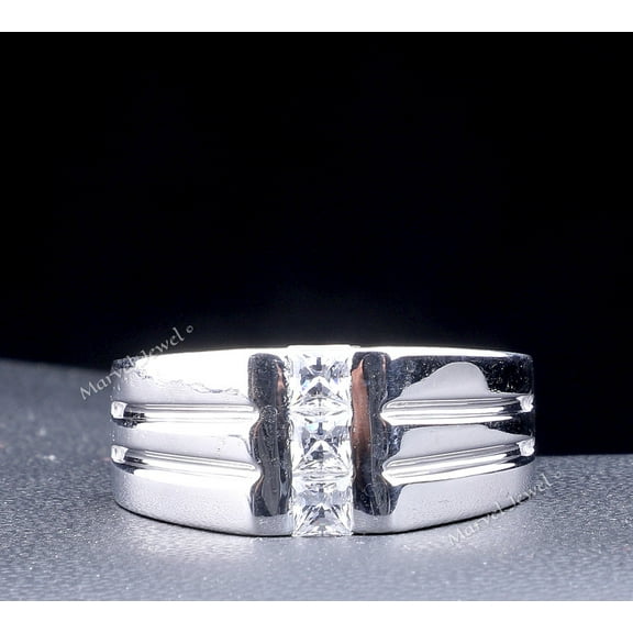 Men's Princess Cut Diamond Engagement Ring, Channel Set Diamond Ring, Vertical Diamond Row Ring, 925 Sterling Silver, 1.5 Ct Simulated Diamond, Men's Ring For Special Occasion