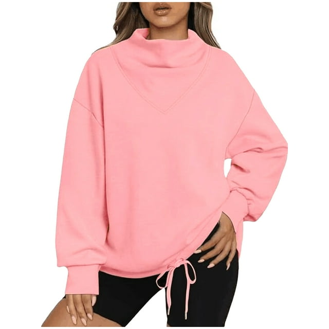 Besolor Sweatshirts à Col Roulé Surdimensionnés pour Femmes 2024 Automne Décontracté Manches Longues avec Ourlet à Cordon