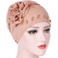 thumbnail image 4 of Bangcool Turban Cap Solid Color Beaded Adjustable Headscarf Hat Head Wrap Cap for Women, 4 of 6