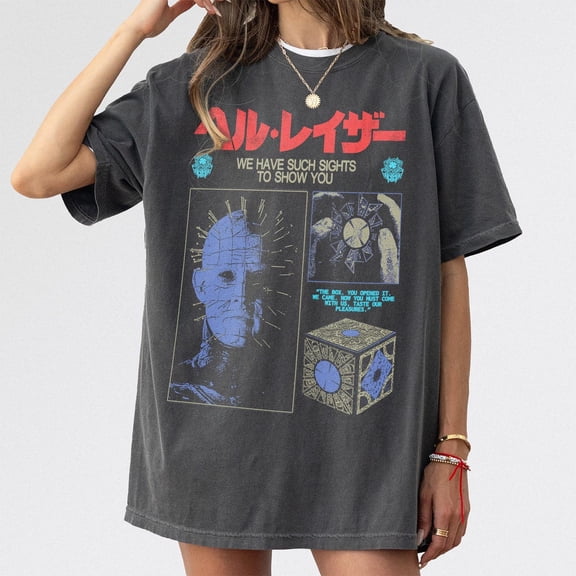 Retro Hell Horror Movie Graphic Tee, Pin Head Film Inspired T-Shirt