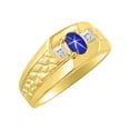 thumbnail image 4 of RYLOS Men's Rings 14K Yellow Gold Classic Nugget 6X4MM Oval Gemstone & Diamond Ring Blue Star Sapphire September Birthstone Rings Size 10, 4 of 7