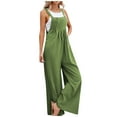 thumbnail image 2 of Huankd Linen Overalls for Women Loose Fit Adjustable Straps Bib Jumpsuits Square Neck Wide Leg Gardening Overalls w/Pockets Green L, 2 of 8