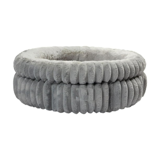 Cama redonda para perros, gatos y mascotas, acogedora cama autocalentable para interiores gris 60cmx60cmx20cm
