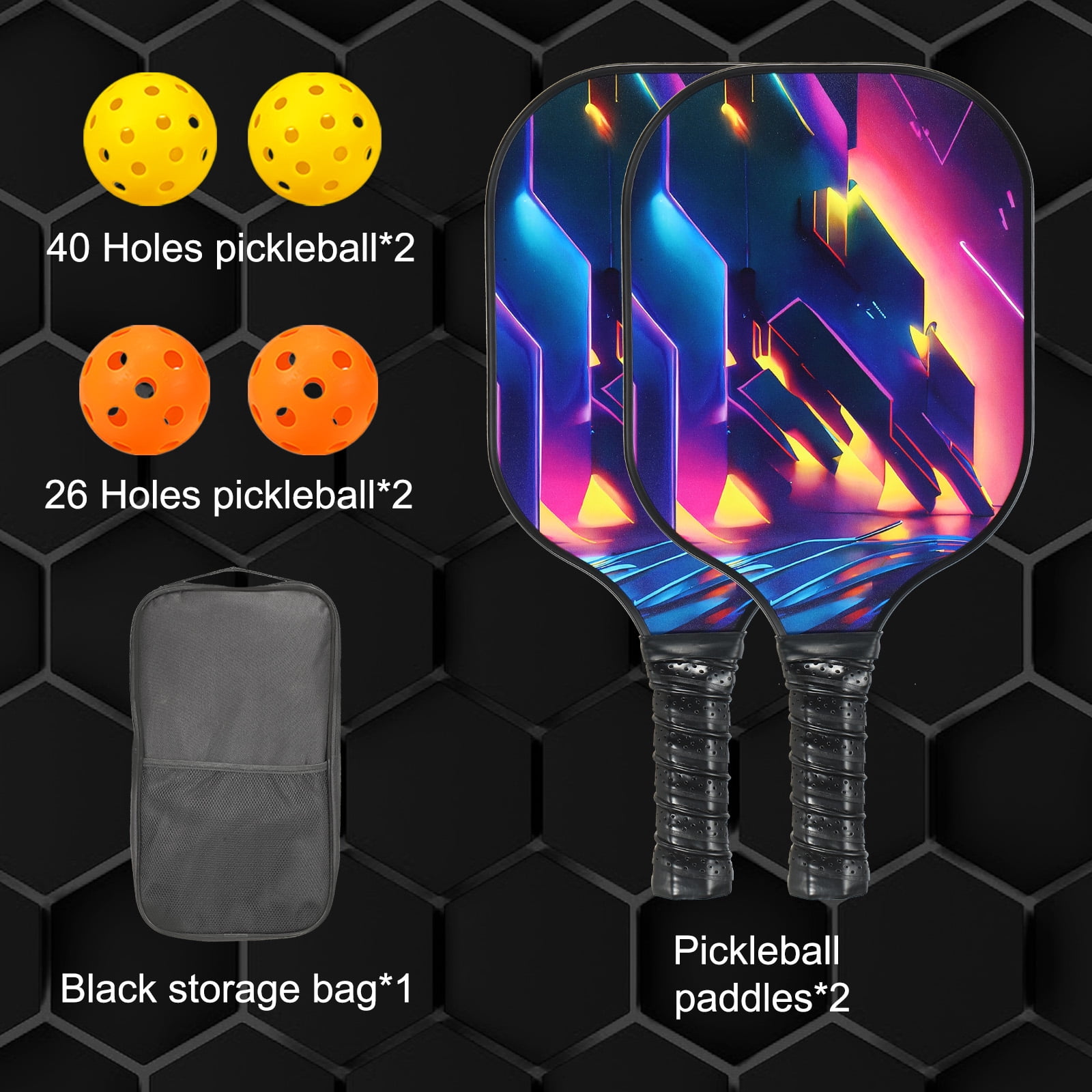 Uxcell Pickleball Paddles Set, Light Fiberglass Pickleball Set Red Blue Purple
