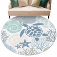 thumbnail image 2 of Blue Sea Turtle Round Living Room Rugs 7 ft, Nautical Ocean Watercolor Green Shells Coral Starfish Washable Area Rug with Non-Slip Sturdy Edge Binding Round Carpet for Kitchen Office Bedroom, 2 of 9