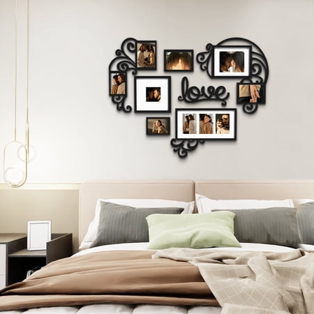 Heart Shaped Family Photo Frame Collage Display Three 4x6 Photos Black