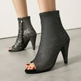 thumbnail image 2 of Women's Sparkly High Heels Dress Boots Fall Glitter Open Peep Toe Stiletto Heeled Ankle Booties Bride Wedding Shoes Grey Size 11, 2 of 9