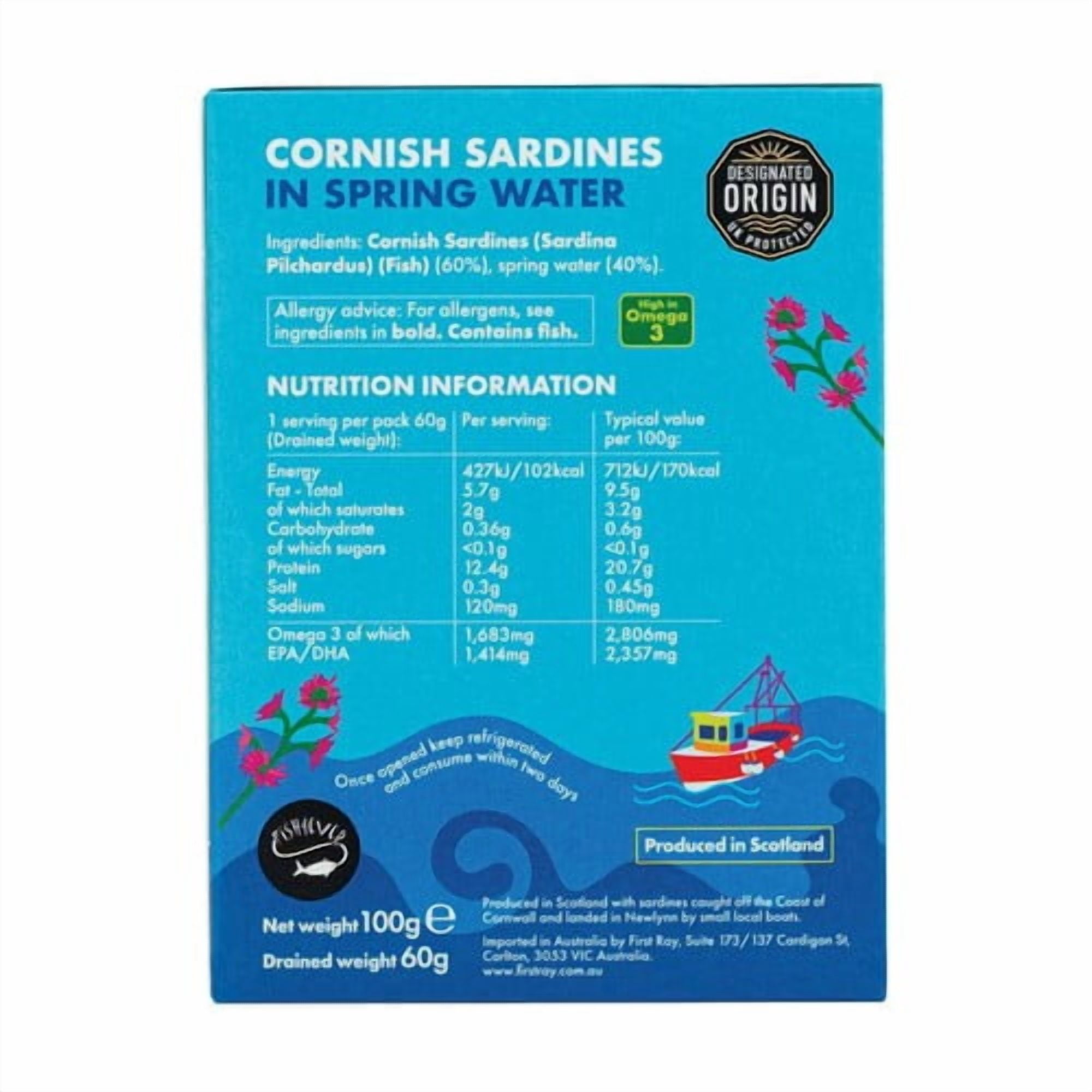 Fish4Ever Cornish Sardines in water 100g, British Import (Pack of 3)
