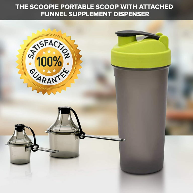 The Scoopie Supplement Container, Scoop, and Funnel System for Pre Workout  Powder and Protein, Spill Proof Holder Dispenser, Gym and Shaker Bottle
