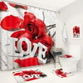 thumbnail image 1 of 4 Pcs Valentines Shower Curtain Sets with Rugs, Non-Slip Rugs, Toilet Lid Cover, Bath Mat, 3D Romantic Red Rose Shower Curtain with 12 Hooks for Bathroom, 1 of 10
