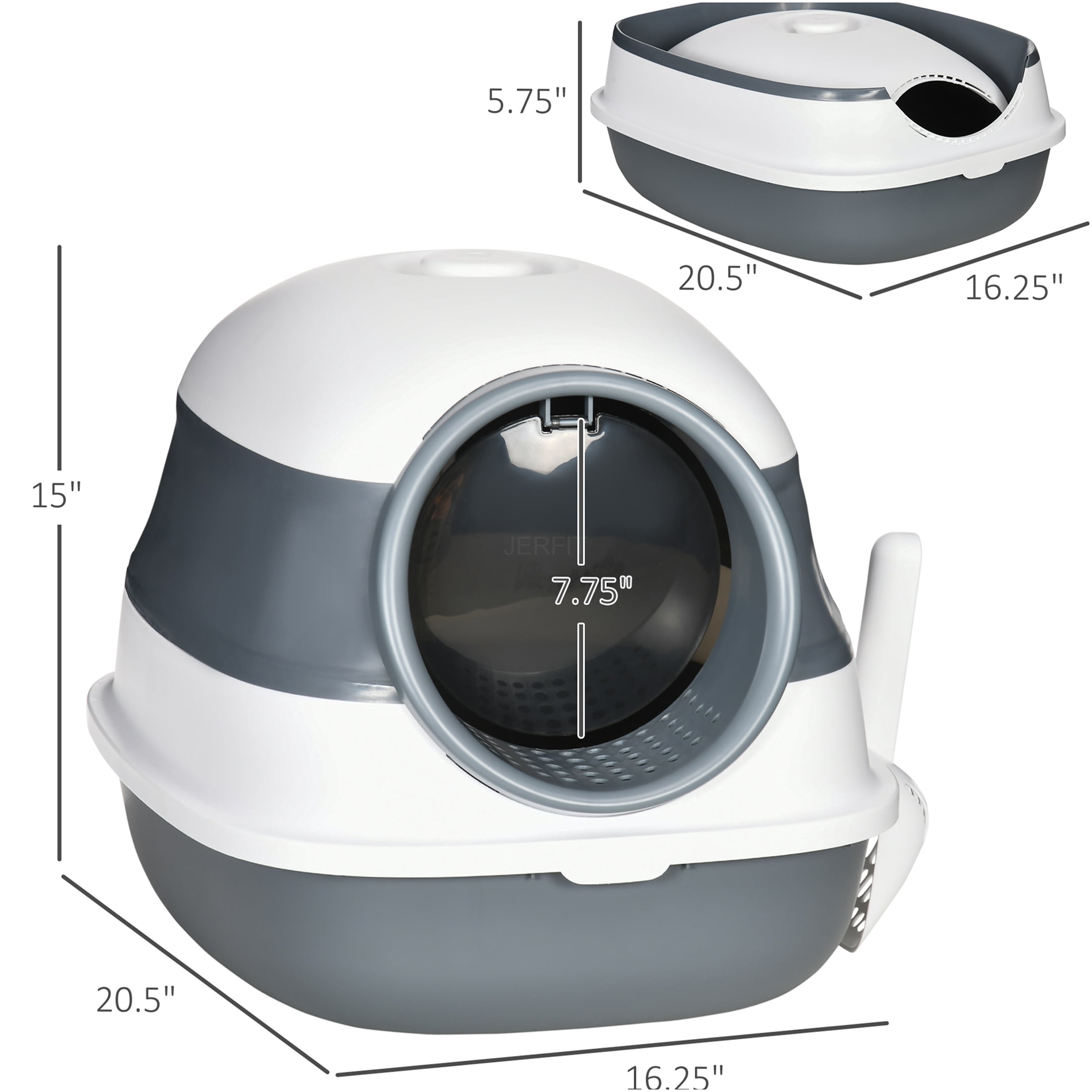 JERFIT Enclosed Cat Litter Box with Lid, Foldable High Sided Litter Box for Odor Control, Large Entrance Kitty Litter Pan with Air Freshener, Easy Clean & Portable, White