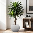 thumbnail image 4 of STONE LITE 14.5" x 14.5" x 11.8" Spherical Beige Plastic Faux Stone Plant Pot, 4 of 9