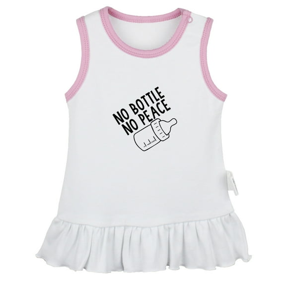 No Bottle No Peace Funny Dresses For Baby, Newborn Babies Skirts, Infant Princess Dress, 0-24M Kids Graphic Clothes (White Sleeveless Dresses, 0-6 Months)