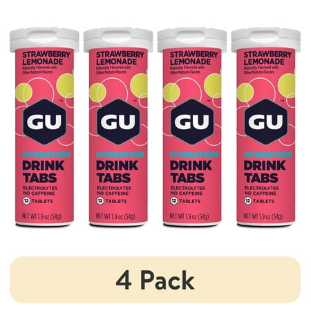 (4 pack) GU Energy Electrolyte Drink Tablets, Stawberry Lemonade, 1 Tube, Boost Your Hydration