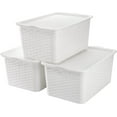 thumbnail image 2 of shiyou-4 Pack Small Plastic Lidded Storage Bins, Closet Organizers and Storage, Stackable Bathroom Storage Baskets with Lids, Small White Plastic Pantry Organizer with Handle for Kitchen, RV, Lockers, 2 of 4