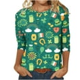 thumbnail image 1 of DPTALR T-shirt Imprimé pour la Saint-Patrick pour Femmes, Manches 3/4 Mi-Longues, Col Rond, Décontracté, 1 of 4