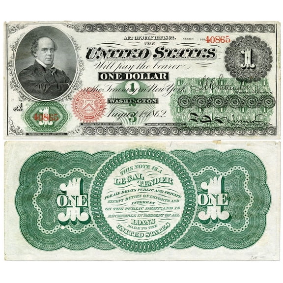 A $1 Legal Tender Note from the Series 1862-1863 greenback issue. Reproduction vintage posters from 1920s to present