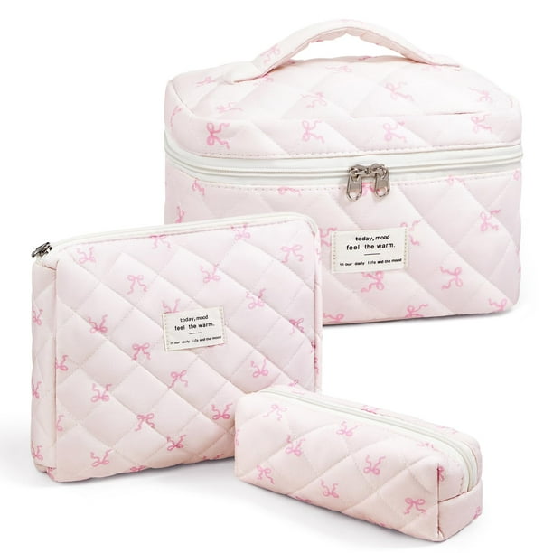 Bolsa de maquillaje Cozomga acolchada de gran capacidad para viajes, rosa, 3 unidades