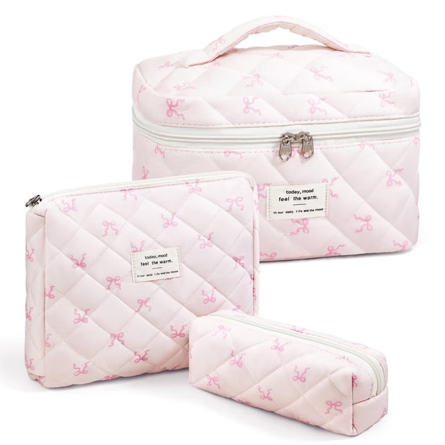 Bolsa de maquillaje Cozomga acolchada de gran capacidad para viajes, rosa, 3 unidades