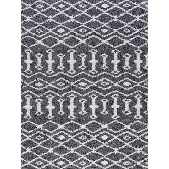 Tayse Jersey Shag Shag Area Rug JRS1207 Contemporary Gray Banded Diagonals 3' 11'' x 5'3'' Rectangle