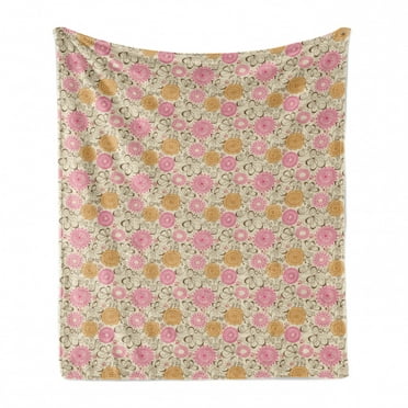 Floral Soft Flannel Fleece Throw Blanket, Abstract Floral Elements Ornamented with Geometric Forms Lines and Curves Design, Cozy Plush for Indoor and Outdoor Use, 70" x 90", Multicolor, by Ambesonne