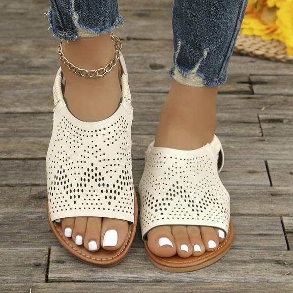 Women's Elastic Ankle Strap Flat Sandals Summer Dressy Shoes Cute Strappy Gladiator Sandals Beige 6