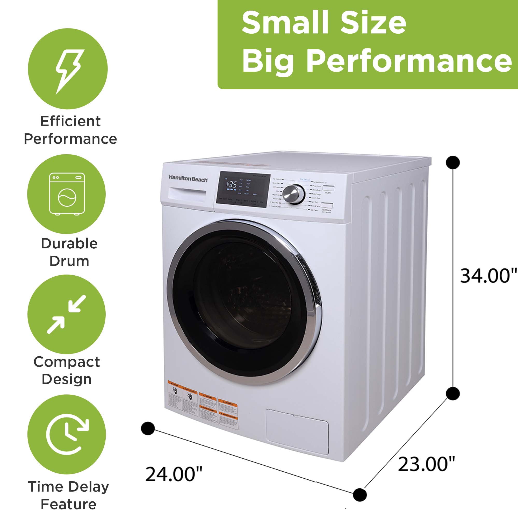 Hamilton Beach 2.7 Cu. ft. Front Loading Washer and Dryer, All-In-One Washer-Dryer Combo with 12+ Wash Programs, 800 RPM Spin Speed, White
