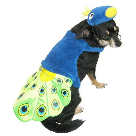 Peacock Dog Costume Colorful Bird Pet Outfit with Hat