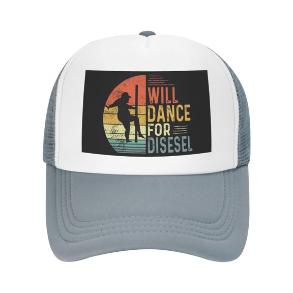 VOUZZA Will Dance for Diesel Trucker Hat for Men Funny Casual Printed Mesh Baseball Cap Adjustable Retro Snapback Hat