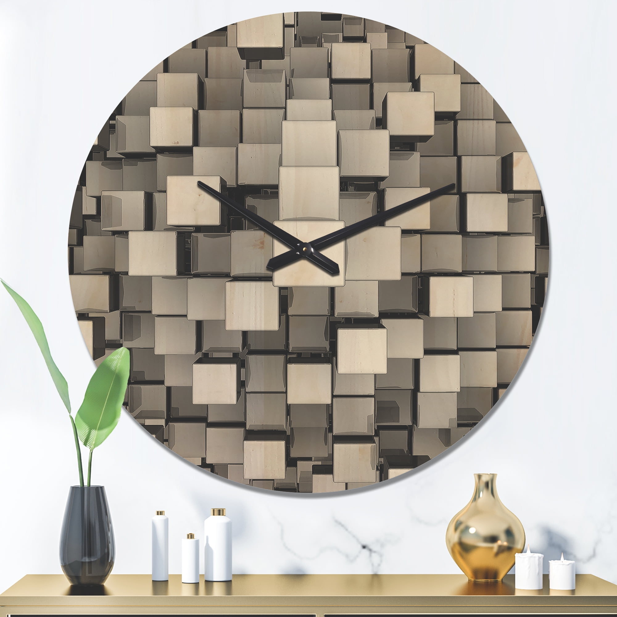 Designart 'Grey and Black Cubes' Modern Wood Wall Clock