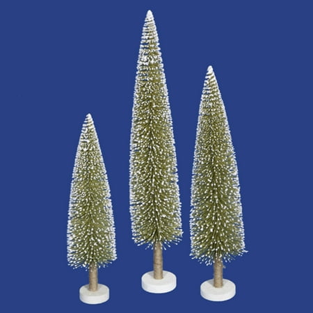 Set of 3 Flocked Olive Green Artificial Mini Village Christmas Trees - Unlit
