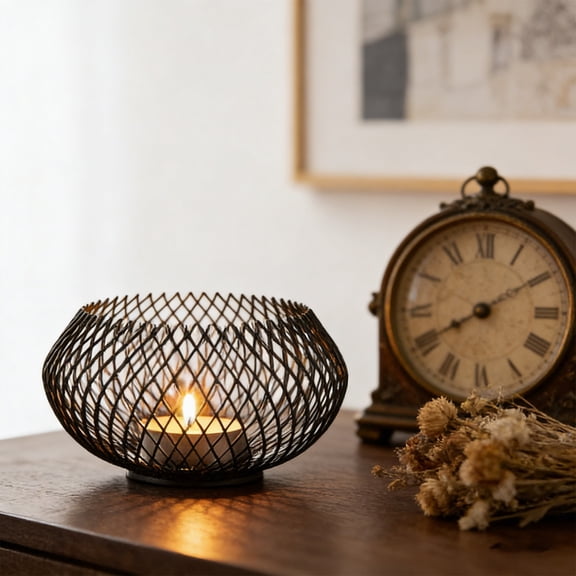 Metal Minimalist Votive Candle Holders Set,Matte Black Mesh Tealight Holders,Industrial Chic Centerpiece for Home Tabletop,Dining Table Decorations,Metal handicrafts & Outdoor Decor