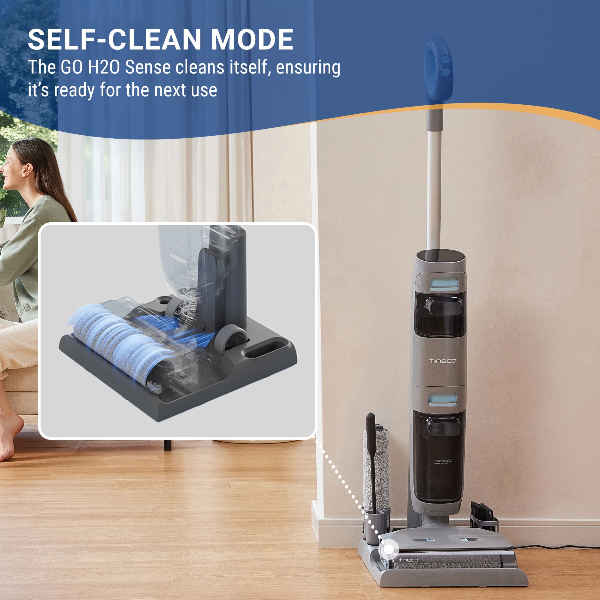 Tineco GO SENSE Cordless Floor Washer with Mess Detection-Titanium Powder Blue (GH 303)