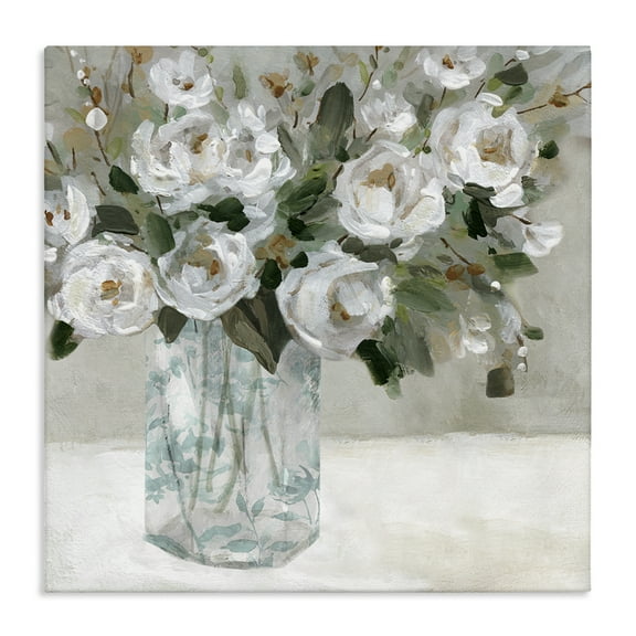 Stupell Industries Lovely White Roses Plants & Flowers Painting Wrapped Canvas Art Print Wall Art, 17 x 17
