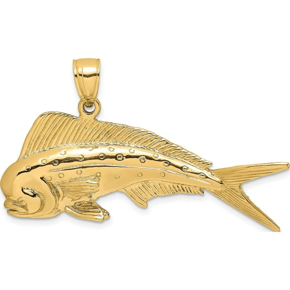 14K Yellow Gold 3-D Male Dorado (Mahi-Mahi) Charm (22 X 42.5) Made In United States k8017